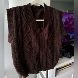 Brown Cable Knit Sweater Vest